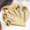 Juego de 6 utensilios de cocina de acero inoxidable - Prácticas herramientas de cocina con cuchara ranurada, espumadera, cuchara maciza, espátula, espátula ranurada - Batería de cocina multiusos duradera para el hogar y el restaurante