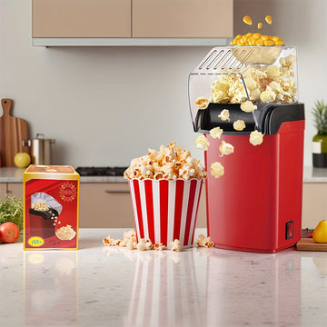 Fabricante de palomitas de maíz de 120V para EE. UU. - Sin aceite, sin aditivos, operación manual portátil, rojo con ventana transparente y asa, perfecto para fiestas, cine en casa y cajas de palomitas, regalos de palomitas, gadget elegante, palomitas si