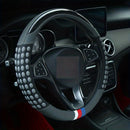 Funda de Volante de Cuero PU con Anillo Interior - Diseño de Agarre con Puntos Rojos y Negros, Protección Cómoda y Elegante para Todas las Estaciones, Compatible con la Mayoría de los Coches (161-252mm)