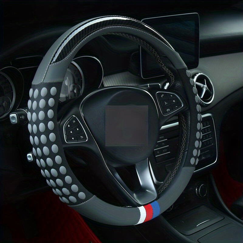 Funda de Volante de Cuero PU con Anillo Interior - Diseño de Agarre con Puntos Rojos y Negros, Protección Cómoda y Elegante para Todas las Estaciones, Compatible con la Mayoría de los Coches (161-252mm)