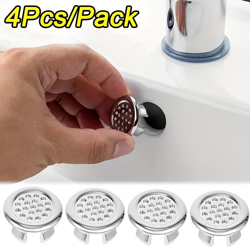 4-Unidad de Cubiertas de Drenaje de Fregadero de Cromo Plástico - Anillos de Parada de Desbordamiento Redondos para Fregaderos de Baño y Cocina - Accesorios de Fregadero de Instalación Fácil