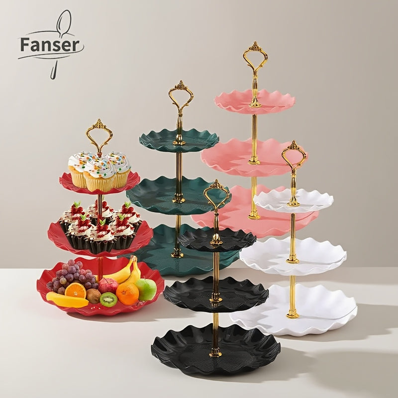 Soporte para Cupcakes de 3 Niveles, Bandeja Torre de Postres con Volantes o Encaje Europeo para Fiestas de Té y Bodas