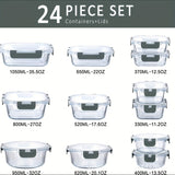 Paquete de 24, 12 Contenedores para Almacenamiento de Alimentos Sellados y Congelables con 12 Tapas, Recipiente de Cocina, Caja de Vidrio para el Mediodía, Contenedor de Vidrio Cubierto