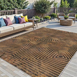 Alfombra geométrica grande para exteriores - Alfombra de piso rectangular de poliéster con diseño intrincado marrón y beige, suave y duradera para jardín, patio, balcón, porche, muelle, RV y uso interior/exterior, patio