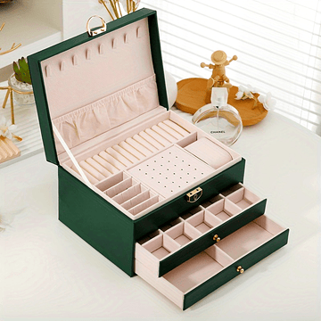 1pc Caja de Joyería de Lujo con Cerradura - Estuche de Almacenamiento Elegante para Pendientes, Anillos, Collares, Pulseras - Diseño Portátil y Compacto con Múltiples Compartimentos, Otros (Cajas y Organizadores de Joyería)