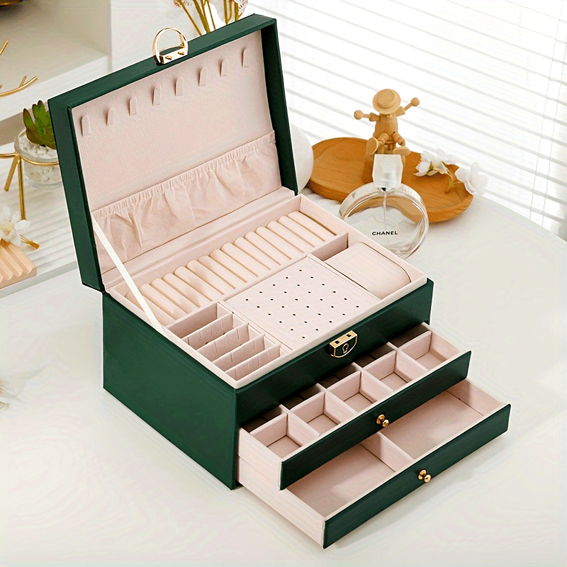 1pc Caja de Joyería de Lujo con Cerradura - Estuche de Almacenamiento Elegante para Pendientes, Anillos, Collares, Pulseras - Diseño Portátil y Compacto con Múltiples Compartimentos, Otros (Cajas y Organizadores de Joyería)