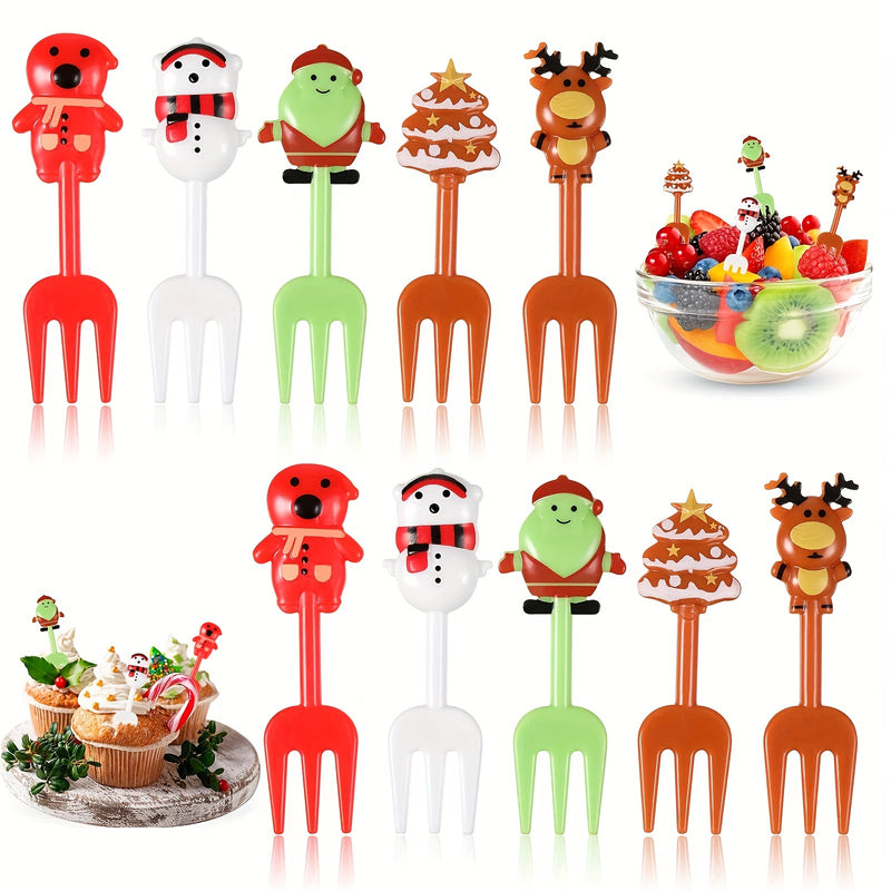 1 Juego De 10 Piezas, Tenedores De Frutas De Caricatura Navideños, Palillos De Frutas Lindos Con Forma De Animales Creativos, Decoración De Loncheras Bento, Suministros Para Fiestas Navideñas, Decoración Del Hogar