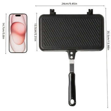 Esta Nueva Sartén de Aleación de Aluminio Multifuncional de Doble Cara con Mango es Antiadherente y Perfecta para Hacer Sandwiches, Bistecs, Tostadas y Huevos, Adecuada para Reuniones en Interiores y al Aire Libre.