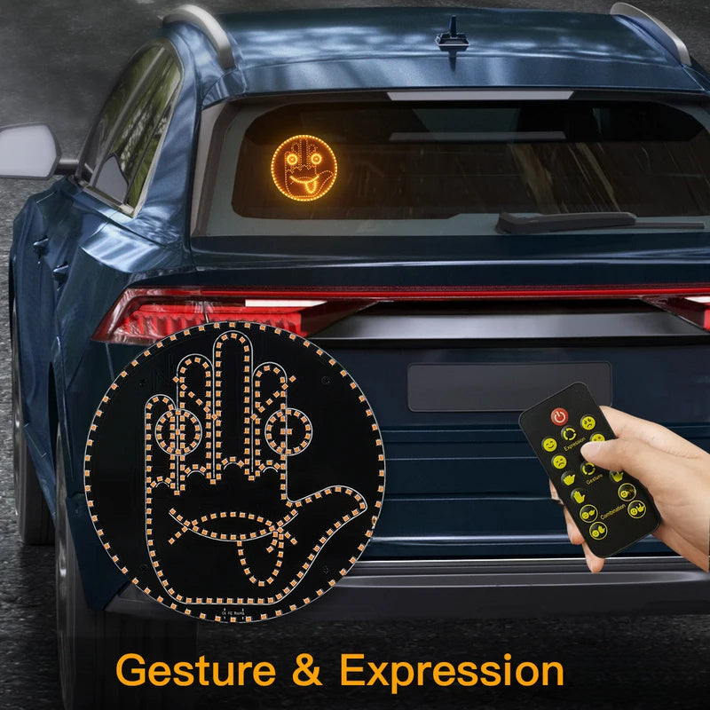 1pc Luces de gestos y expresiones LED para coche - Lenguaje de señas, sensor de infrarrojos, inalámbrico, no necesita batería, 36V o inferior, prevención de ira vial, accesorio de coche moderno, regalo perfecto para conductores, Luces LED para coche