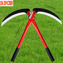 2-Pack Guadaña Plegable de Mango Largo - Herramienta Manual para Cosecha y Jardinería, Acero al Manganeso, Multifuncional para Trigo, Césped y Granja - Diseño Robusto, Hojas Metálicas Duraderas, Mango Ergonómico, Corte Afilado, Ideal para Jardineros Casu