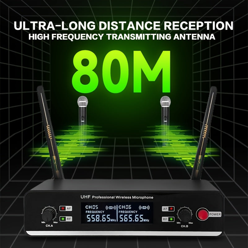 Sistema de micrófono inalámbrico UHF de doble canal AmaceX GM-621 con control de volumen, conector de 6.35 mm, ideal para escenarios, bandas, estudios, músicos y karaoke