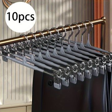 10 ganchos metálicos para pantalones con clips ajustables, ganchos antideslizantes para faldas, diseño ahorrador de espacio y resistente al viento para toallas, calcetines y ropa interior
