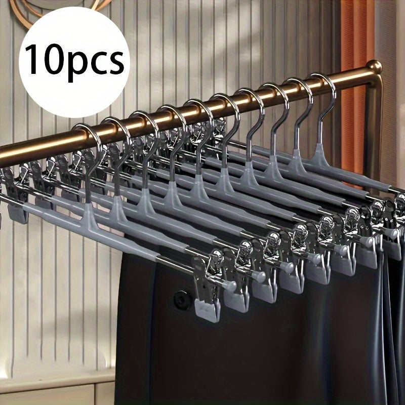 10 ganchos metálicos para pantalones con clips ajustables, ganchos antideslizantes para faldas, diseño ahorrador de espacio y resistente al viento para toallas, calcetines y ropa interior