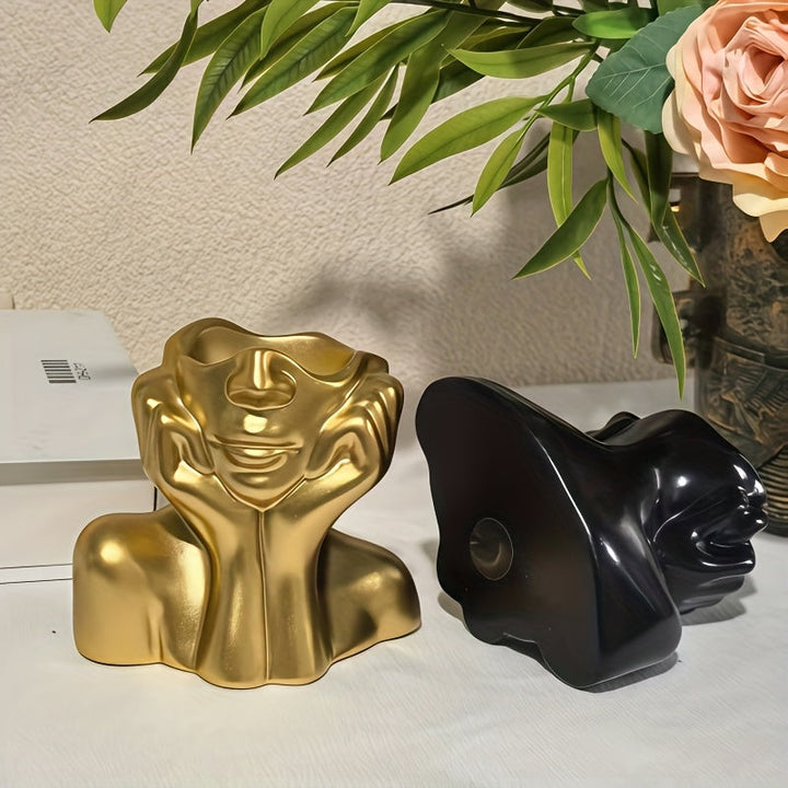 Jarrón Retrato - Escultura Moderna de Resina en Medio Cuerpo para Suculentas, Hidroponía y Decoración Floral - Jarrón Geométrico Artístico, Ideal para Sala o Mesa de Comedor