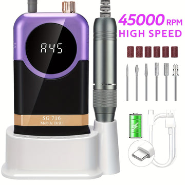 Kit de Máquina Profesional para Uñas Recargable 45000 RPM con Lima Eléctrica para Manicura, Eliminación y Pulido de Gel