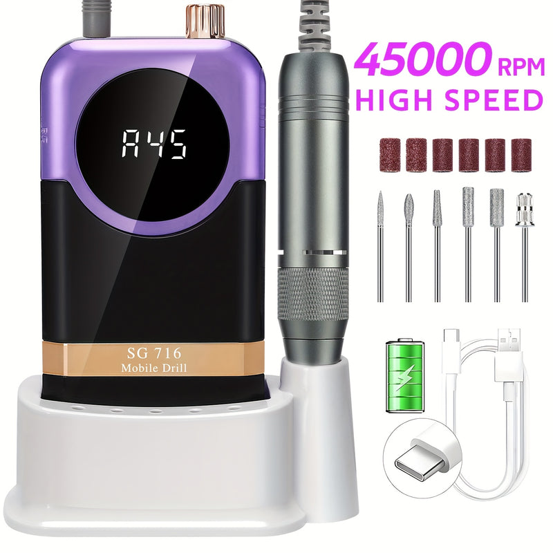 Kit de Máquina Profesional para Uñas Recargable 45000 RPM con Lima Eléctrica para Manicura, Eliminación y Pulido de Gel