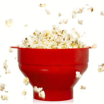 Preparador de Palomitas para Microondas - Tazón de Silicona, Diseño Plegable, Apto para Lavavajillas y Microondas, Gran Capacidad de 3L, Sin PVC Tóxico, Ahorra Espacio para Hogar, Fiestas y Noches de Película - Rojo, Ideal para Uso Familiar, Máquina de P