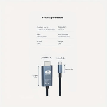 Cable adaptador USB-C a HDTV 4K, transferencia de datos de alta velocidad a 30Hz, duradero y portátil, para MacBook Pro/Air, iPad Pro/PixelBook, XPS, Galaxy y más - No requiere carga, adaptador de red