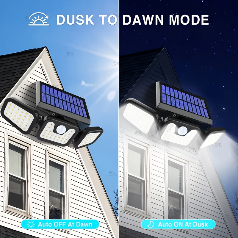 1 pza. luz solar para exteriores con 74 LED, luz de pared, 3 modos, sensor de movimiento, luz de seguridad, ideal para garaje, jardín, camping, camino, patio, porche