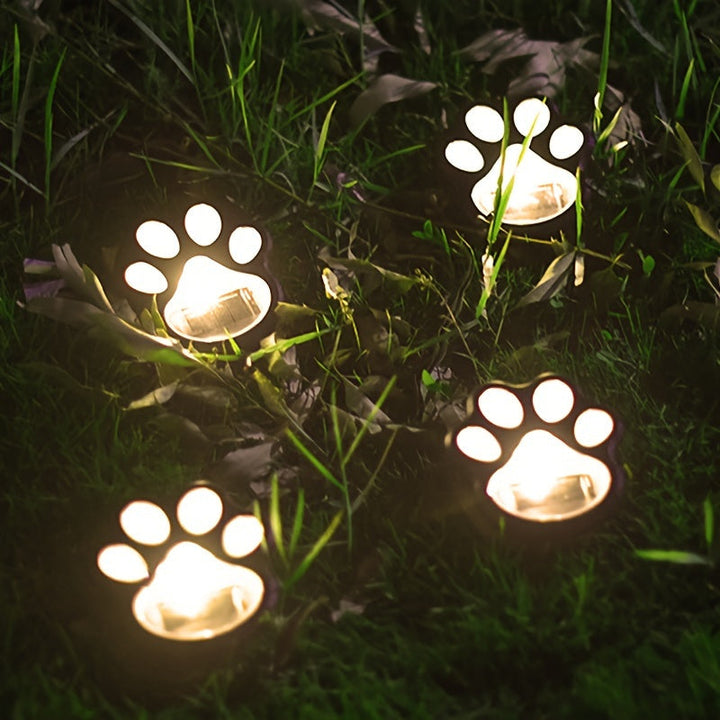 4 piezas 4 luces LED con huella de perro solar, para gato, cachorro, luces de huella animal para jardín, camino, césped, patio, decoración al aire libre
