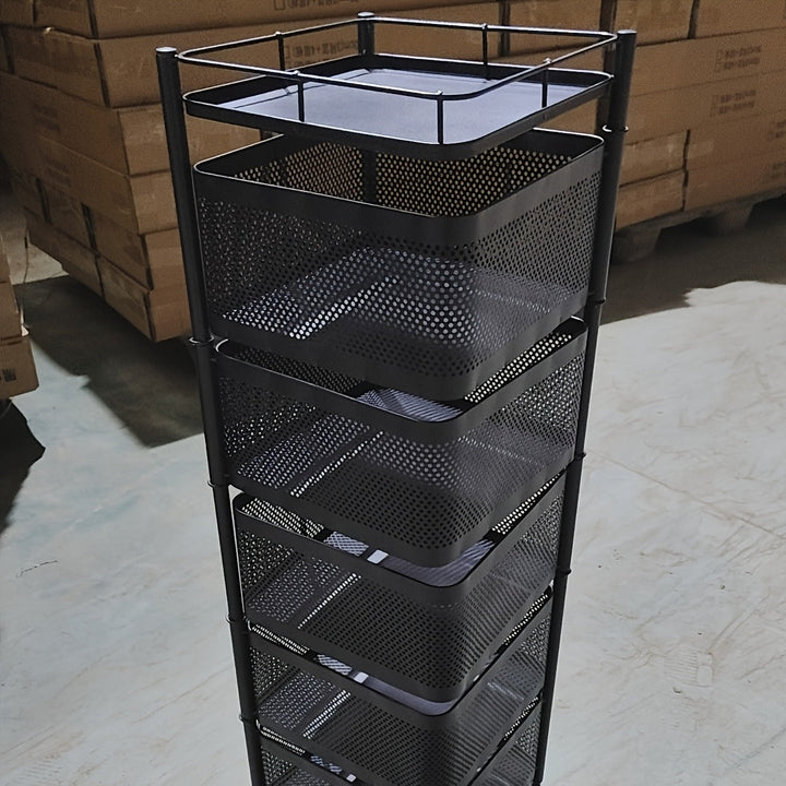 Estante de Almacenamiento de Cocina Giratorio de Fácil Instalación - Multinivel, Sin Montaje Necesario, Perfecto para Frutas y Snacks, Organizador Ideal para el Hogar, Metal Negro, Estantes de Almacenamiento