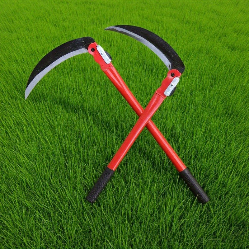 Guadaña Plegable de Acero al Manganeso Resistente - Cortacésped Manual con Mango Ergonómico Rojo/, Diseño Plegable para Jardines, Céspedes y Granjas - Sin Necesidad de Electricidad, Herramienta de Corte Eficiente, Hoja Metálica Robusta