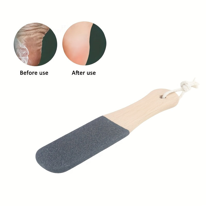 1pc Lima de Pies de Madera de Haya Natural - Removedor Manual de 4 Lados con Mango Ergonómico y Cuerda Trenzada, Herramienta Exfoliante Hipoalergénica para Talones, Uñas de los Pies, Manos & Cutículas, Diseño en Madera Natural, Superficie de Papel de Lij