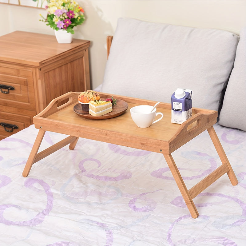 1 pieza de bandeja de bambú plegable para servir comidas en la cama, adecuada para uso como bandeja de té, mesa de desayuno o escritorio de portátil, perfecta para colocar en el sofá, y un regalo ideal para el Día del Padre o el Día de la Madre.
