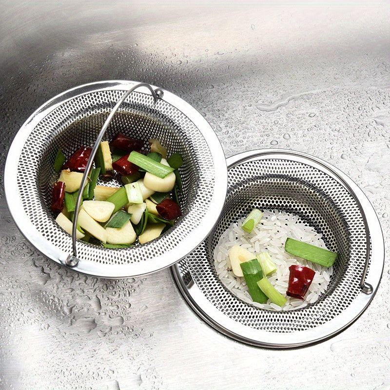 1 pieza, Cernidor de fregadero de acero inoxidable con asa, resistente a la herrumbre, filtro de malla antiatascos para fregaderos de cocina y baño, evita con facilidad los atascos, ideal para drenar restos de verduras y frutas, incluye acero inoxidable