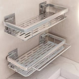 2 piezas Conjunto de estanterías para baño, estantería mural sin taladro, bandeja de ducha de metal pulido resistente a la corrosión, organizador de ahorro de espacio para champú y acondicionador, con otro material