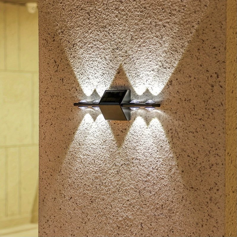 Lámpara de Pared Solar Montada con Espejo Convexo, Iluminación Externa LED para Paisajes Decorativos, Lámpara Solar Exterior para Patio, Jardín, Valla y Terraza, Decoración Festiva