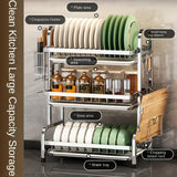 1 Gran Estantería de Almacenamiento de Doble Capa para Cocina, con Drenaje Rápido y Soporte para Cuchillos y Tenedores, Soporte para Tablas de Cortar, Sin Humedad, para Encimera Multifuncional, Adecuada para Tazas, Platos y Utensilios, etc. Estantería de