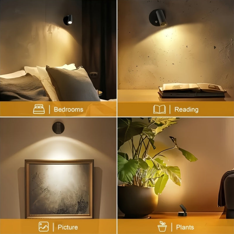 2 luces de pared inalámbricas con imán - Luz nocturna recargable con alimentación USB, encendido automático/apagado, regulable y ajustable para dormitorio, sala de estar, oficina - Diseño negro elegante, luz de pared recargable, luz nocturna para dormito