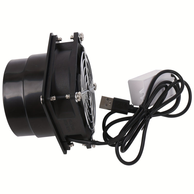 Ventilador de cocina mini de 5V con alimentación USB - Diseño compacto negro con control de velocidad ajustable, construcción metálica duradera para la ventilación de la cocina y el baño, diseño moderno elegante, soporte de montaje resistente