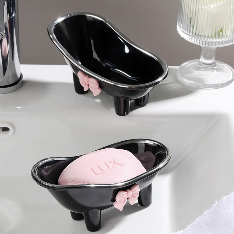 1pc Placa de Jabón con Lazo Lindo, Soporte de Jabón de Plástico con Forma de Bañera Creativa, Accesorio de Baño Rectangular para Jabón y Productos de Limpieza, Placa de Jabón