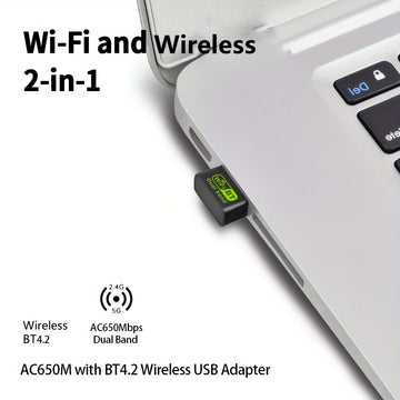 Adaptador WiFi Dual-Band de 650m, Tarjeta de Red Inalámbrica de 600m con Conexión USB – Transceptor Externo para Portátiles y Escritorios, Compatible con Teclados, Ratones, Mandos de Juego, Auriculares y Impresoras – Sin Necesidad de Controladores (Windo