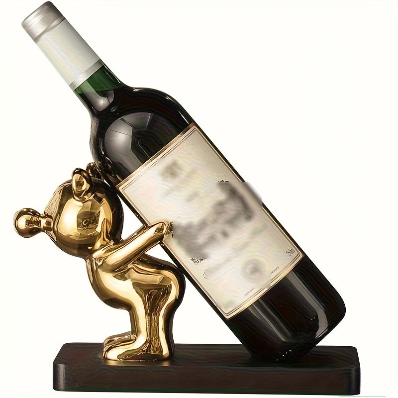 Elegante juego de soportes de botellas de vino dorado y plateado - Diseño de estatua de resina encantadora para sala de estar, entrada o decoración de cocina, regalo perfecto para mudarse, decoración de vino