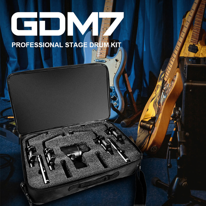 G-Mark GDM7 Microfono para Tambor de Golpe 7 piezas Kit de Tambores para Tambores de Bajo, Tambores de Snare, Tom's y Cimbales Grabación de Estudio y Actuación en Vivo
