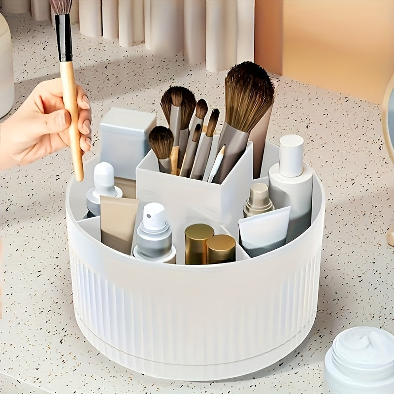 1pc Organizador de cosméticos giratorio de 360 grados, diseño simplista, plástico ABS duradero, ideal para dormitorio, tocador, almacenamiento de baño - Opciones blanco/verde