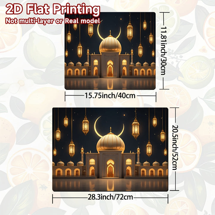 1pc Alfombrilla de Cocina con Diseño de Mezquita Islámica - Cúpula Dorada y Luna Creciente, Protector Térmico para Estufas/Gas/Hornos, Decoración Fácil de Limpiar para Encimeras, Máquinas de Café o Mesas - Poliéster Duradero, Antideslizante, Protección p