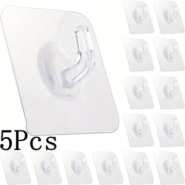 Ganchos de plástico autoadhesivos - 1/5/10/20 piezas, fácil instalación en pared, estilo moderno, transparentes, resistentes e impermeables para toallas, batas, llaves en cocina y baño