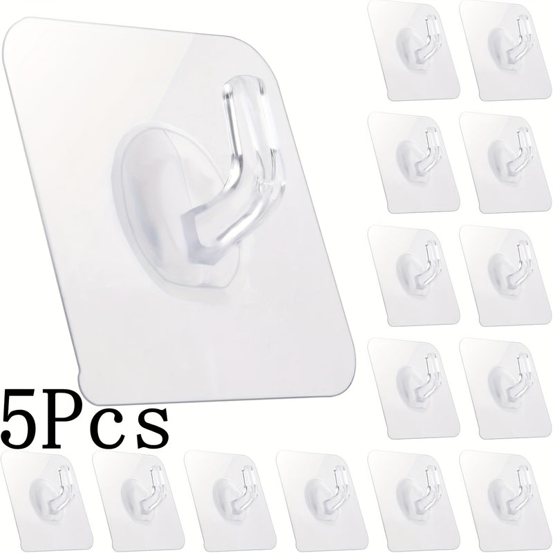 Ganchos de plástico autoadhesivos - 1/5/10/20 piezas, fácil instalación en pared, estilo moderno, transparentes, resistentes e impermeables para toallas, batas, llaves en cocina y baño