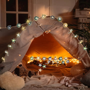 Luces LED de alambre de cobre con diseños de estrellas de mar, caballitos de mar, conchas y caracoles, decoración para el hogar, fiestas, bodas y festivales, funcionan con pilas, 36V seguro, pilas no incluidas, iluminación festiva, luces con batería, dec