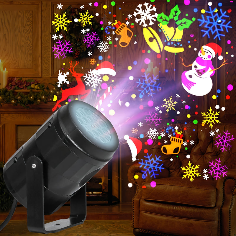 Proyector LED Navideño con USB - Copos de Nieve, Bastones de Caramelo y Santa Claus - Sin Baterías Necesarias, Conexión USB Plug-and-Play para Decoraciones Festivas - Iluminación Compacta para Hogar, Fiestas, Bodas, Ventanas o Paredes - Ambiente Invernal