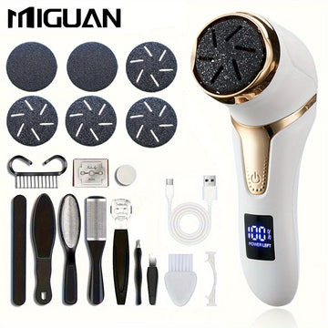 Kit de eliminación de pies eléctricos recargable con 5/6 cabezas de molienda de repuesto o 10 herramientas de pedicura, kit de eliminación eléctrica, herramienta profesional de cuidado de pies para piezas muertas, beige y duras, con soporte para lavado c