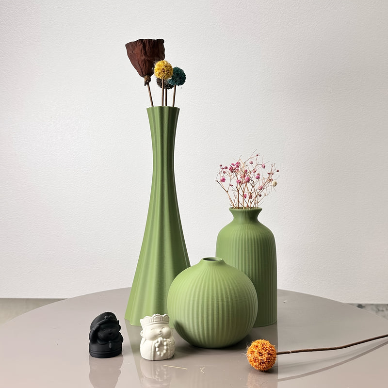 4 piezas de jarrones artísticos de color verde oliva - Jarrones de flores modernos y bohemios de plástico para el hogar, oficina y decoración de entrada - Jarrones redondos en tonos de verde y blanco, decoración del hogar