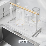 Estante de secado de tazas con mango de madera, soporte de tazas de metal con 6 bandejas de drenaje desmontables, diseño de hierro duradero, recubrimiento anticorrosivo, estante de secado de platos para encimera de cocina.