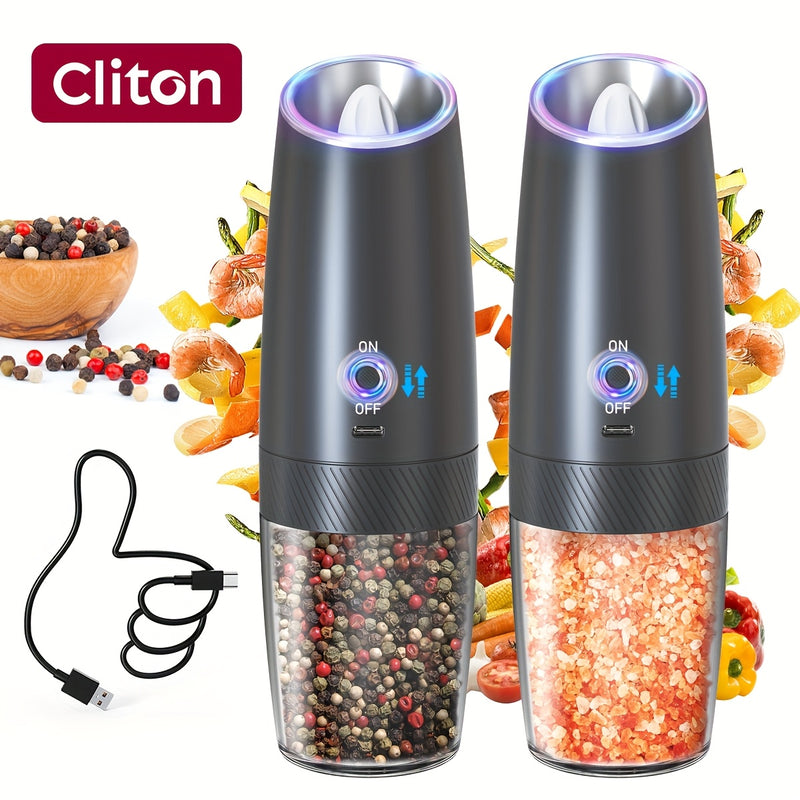 1pc/2piezas Molinillo de pimienta eléctrico con sensor de gravedad Recargable Modelo Molinillo de pimienta automático Molinillo de pimienta automático Sal de mar Sal de rosas Molinillo de gran capacidad Almacén de alimentos con luz LED Herramienta esenci