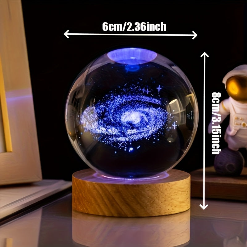 3D para la galaxia, bola de cristal, luz nocturna - Diseño de luna y planetas con tema espacial, alimentado por USB, luz ambiental de vidrio pulido para decoración de dormitorio y sala de estar, regalo perfecto para entusiastas de la ciencia ficción, dec