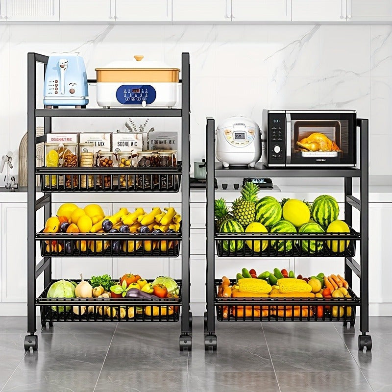 Carrito de Almacenamiento Metálico de 4 Niveles con Ruedas | Organizador de Cocina Multiusos para Frutas, Verduras y Utensilios | Acabado en Pintura Horneada Negra | Diseño Desmontable para Montaje Fácil | Construcción Metálica Resistente | Perfecto para